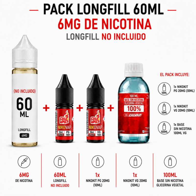 Kit Vapeo Longfill 60ml/6mg nicotina